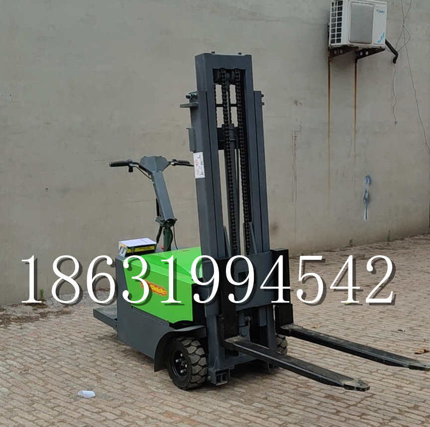 北海市优程全电动叉车插腿式堆高车液压装卸车1.5吨升高小型站驾式铲车
